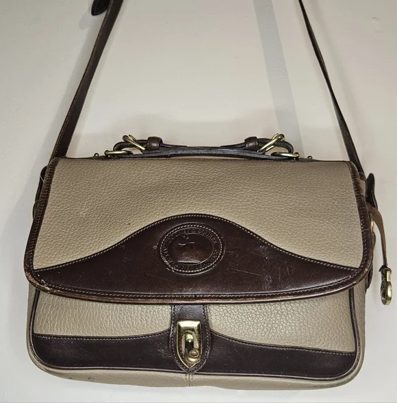 Vintage Dooney & Bourke Carrier Leather Satchel Taupe & Burnt Cedar Shoulder Bag